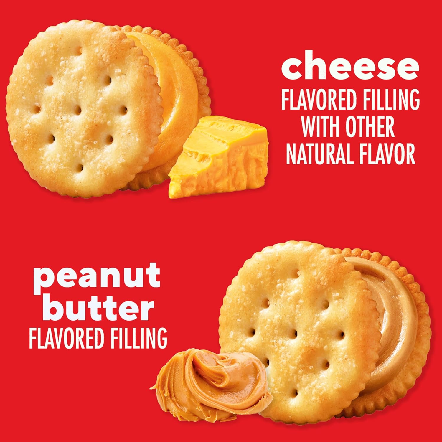 ritz peanut butter and cheese sandwich crackers variety pack, 32 snack packs, 6 crackers per pack