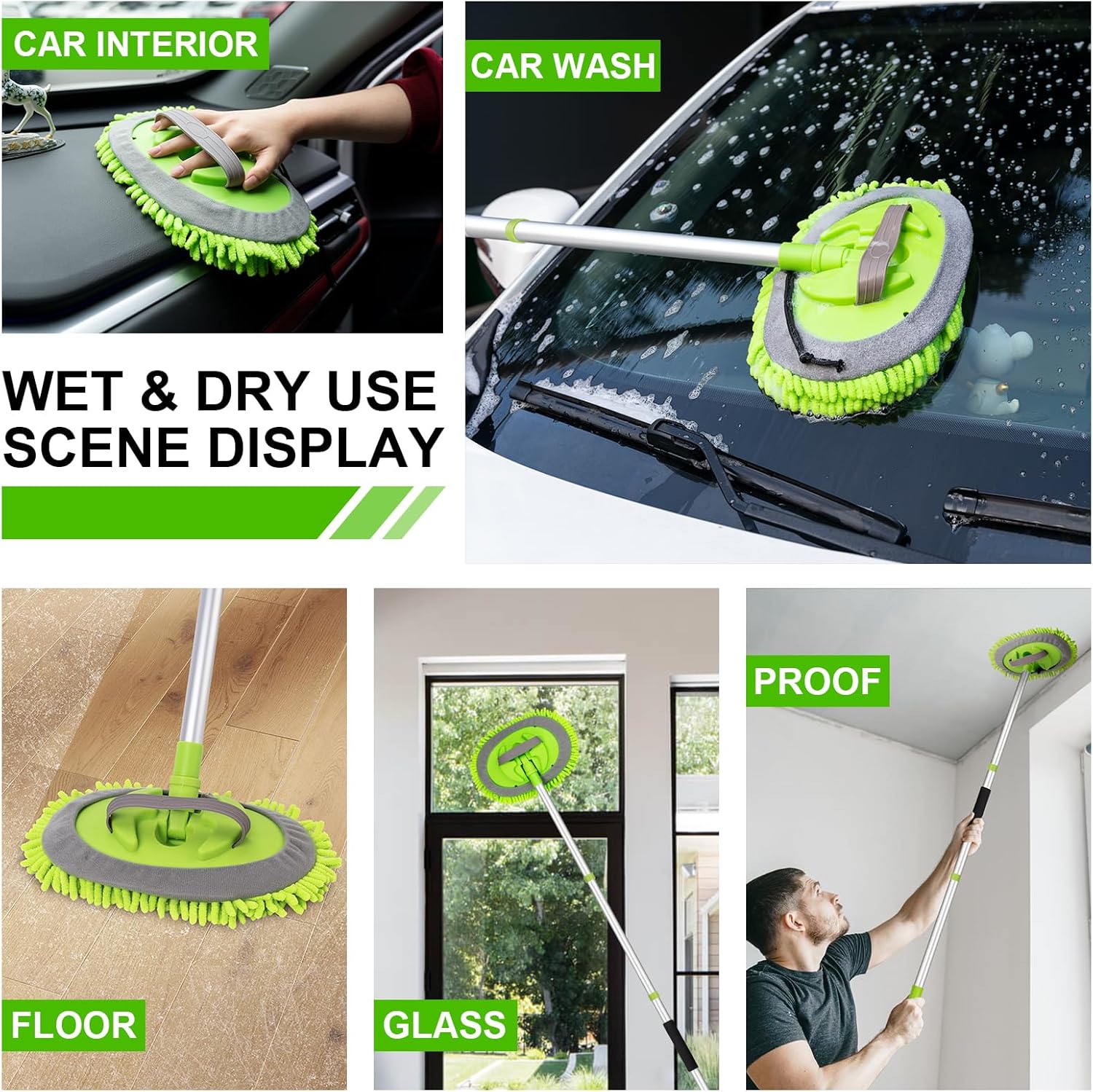 62" Adjustable Length Car Wash Brush Kit with Long Handle Microfiber Car Cleaning Supplies