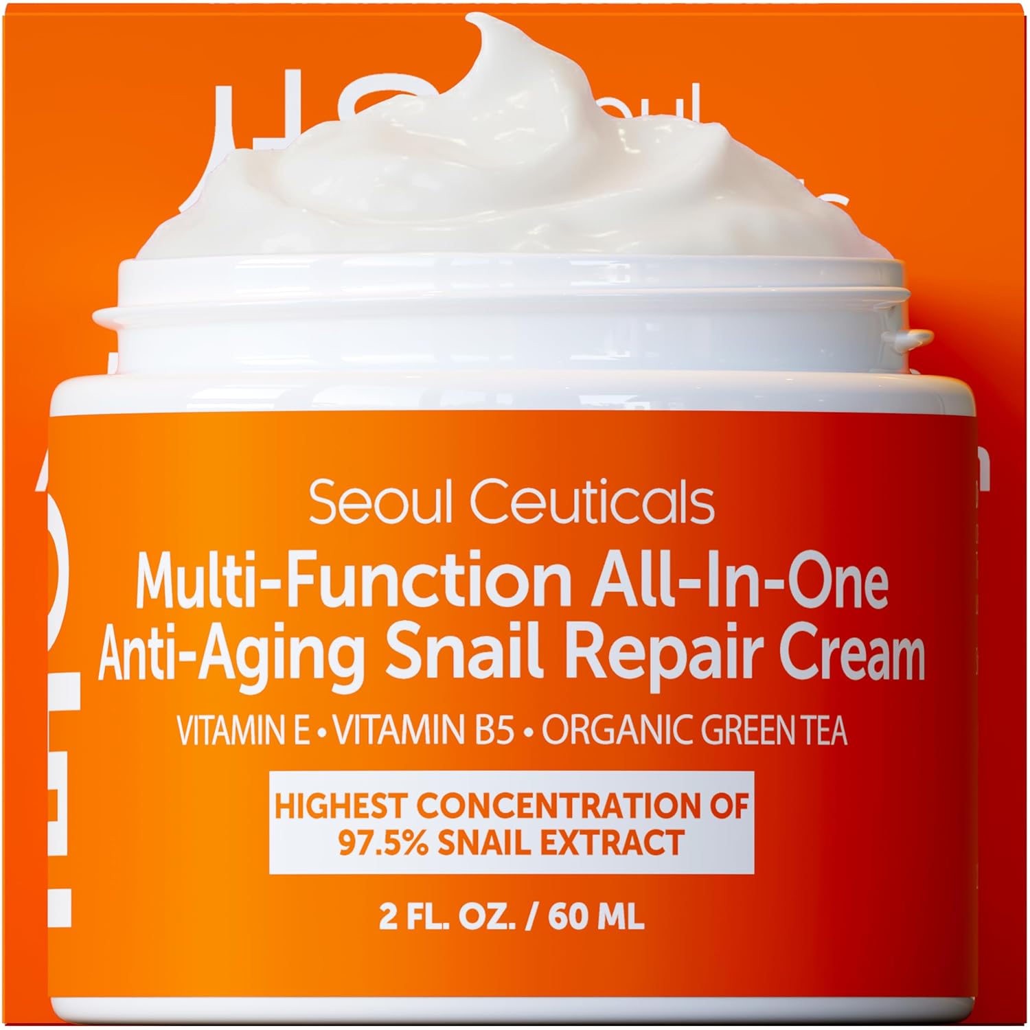SeoulCeuticals 97.5% snail mucin moisturizer cream, cruelty free, K beauty skincare day and night repair cream, 2 oz