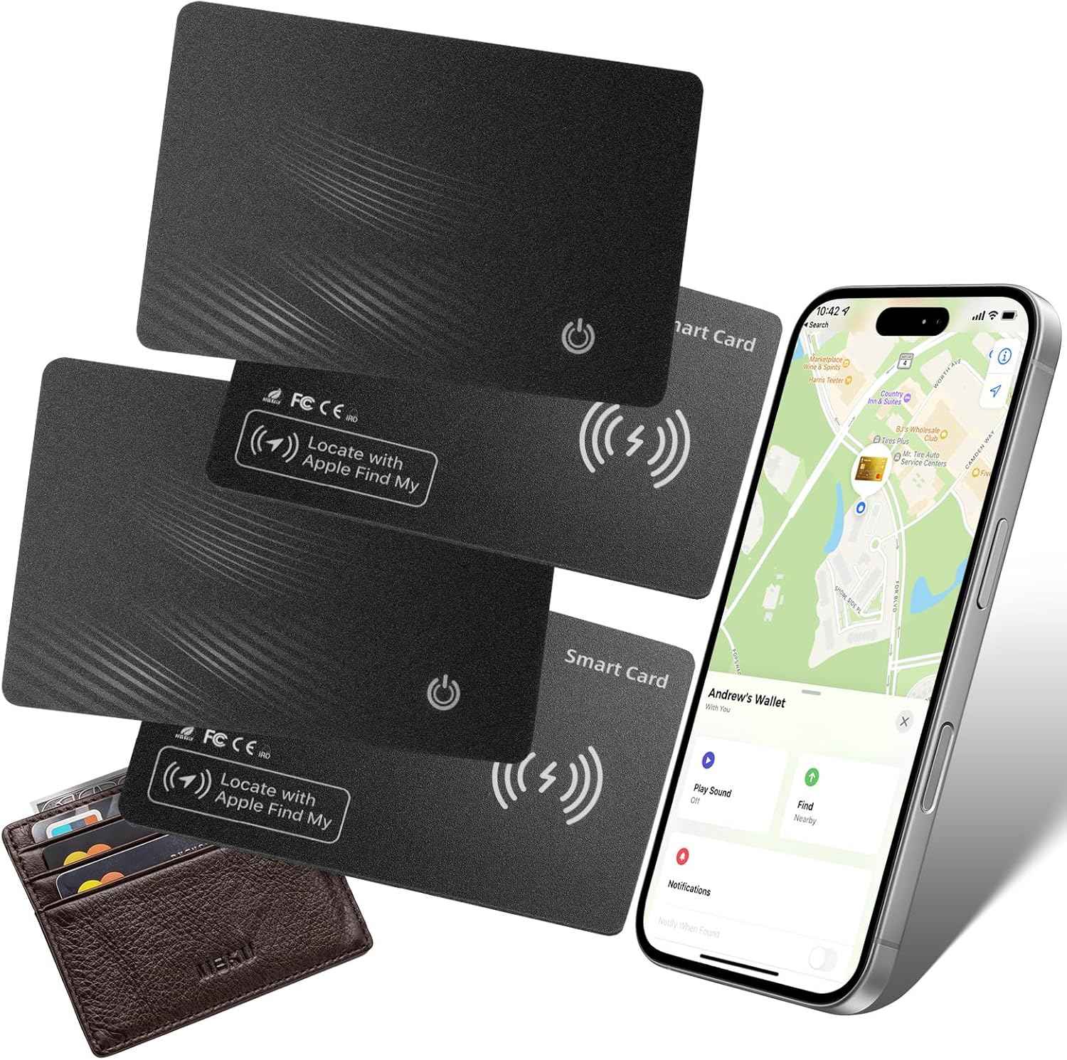 AirTag Card Wallet Tracker Set of 4 - Apple Find My (iOS Only) - 2025 Ultra-Slim 1.8mm Smart Finder, IP67 Locator for Men's Wallets & Luggage Black