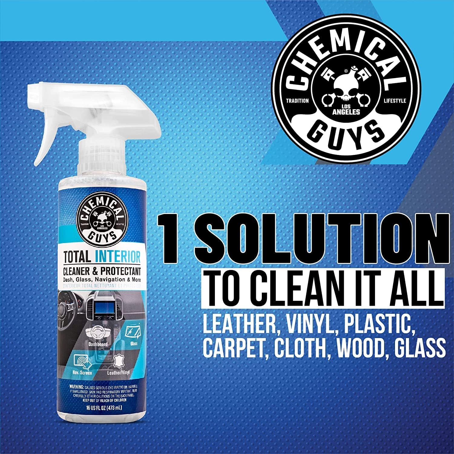 Chemical Guys Total Interior Cleaner & Protectant Interior Cleaner, Cleans & Protects Leather, Vinyl, Plastic, Rubber, Glass with a Streak-Free Finish — Cars, Trucks, SUVs, RVs, 16 oz