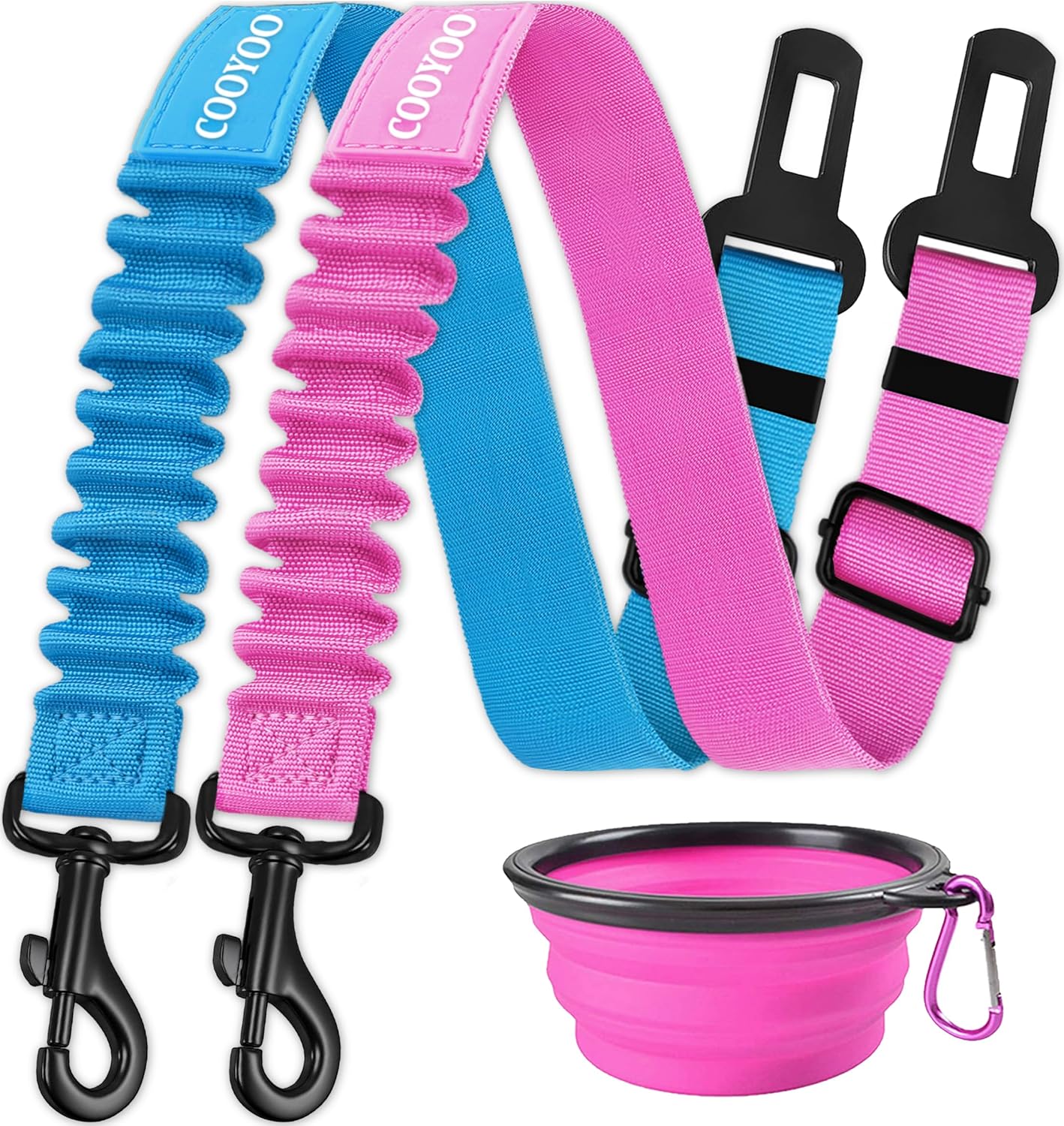 cooyoo dog seat belt 3 piece set adjustable nylon pet safety harness heavy duty elastic