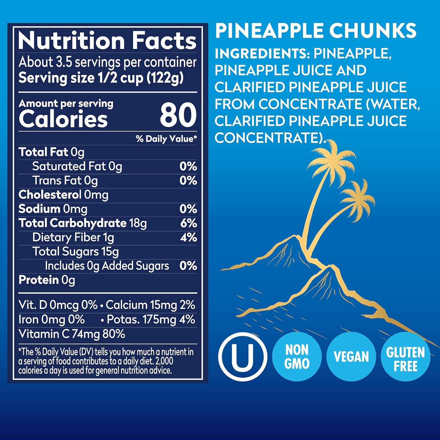 Dole Tropical Gold Pineapple Chunks in 100% Pineapple Juice, Gluten Free, 15.25 Oz, 12 Count