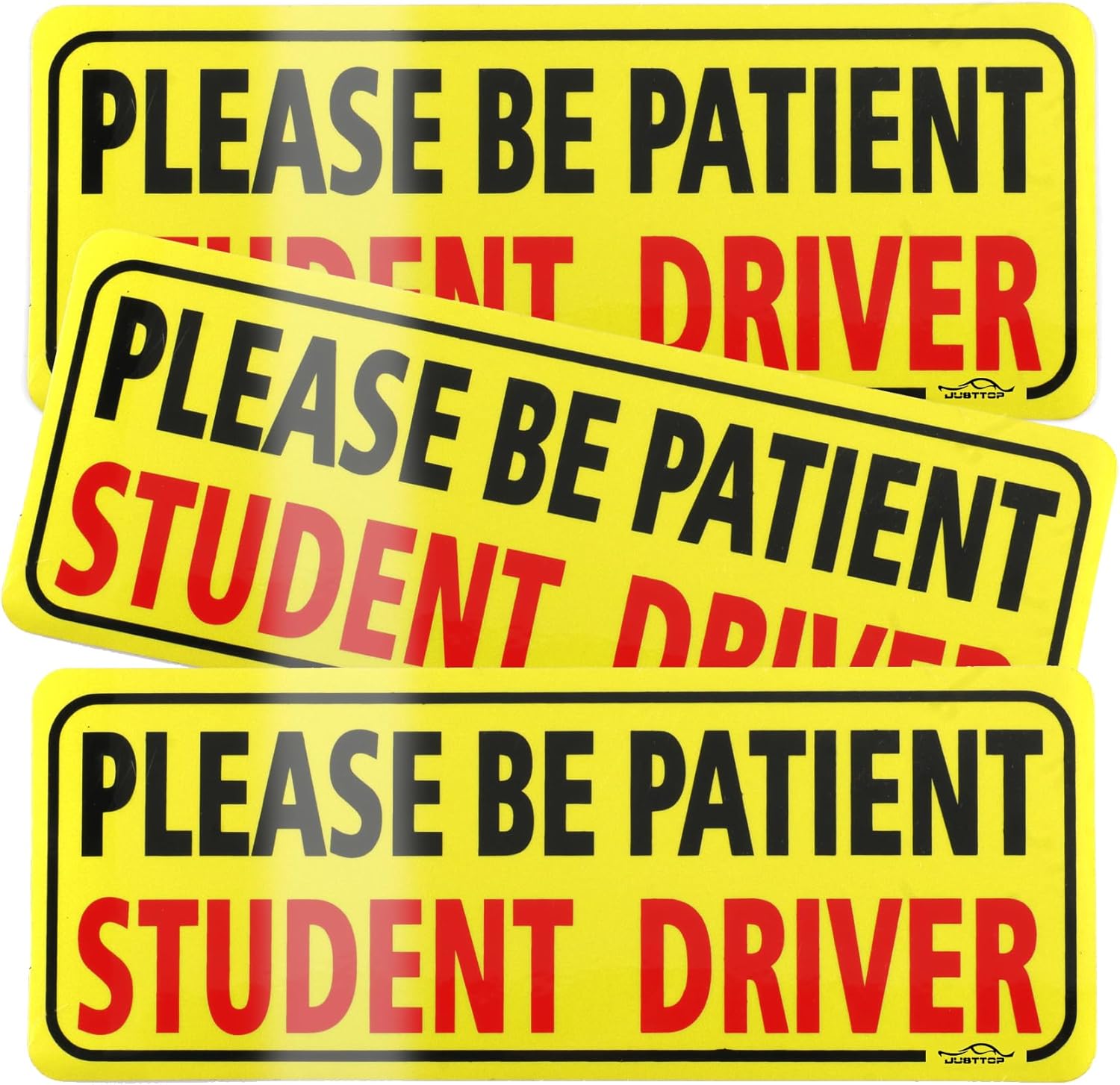 JUSTTOP 3pcs student driver car magnet in black and red, reflective, waterproof, 3-pack for bumper stickers