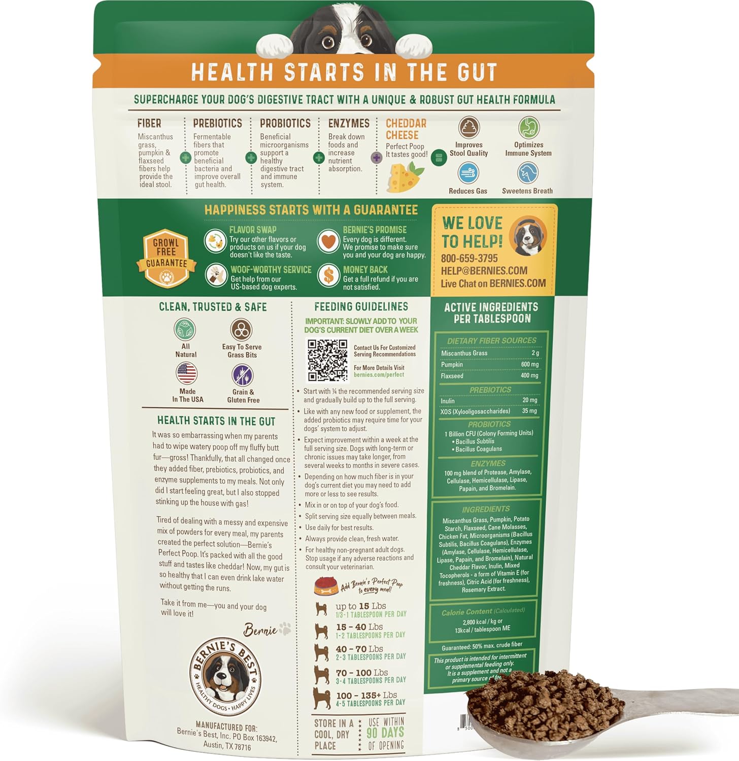 Perfect Poop Digestion & General Health Cheddar Cheese Supplement for Dogs: Fiber, Prebiotics, Probiotics & Enzymes Relieve Digestive Issues