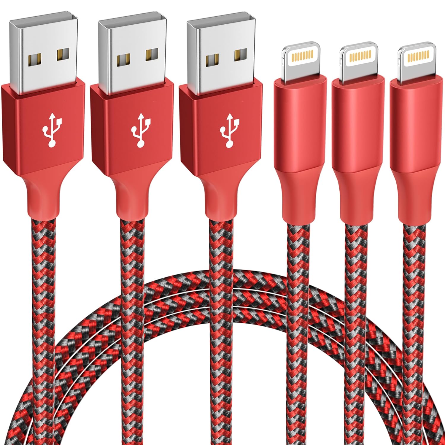 iphone 3 pack 10ft lightning nylon braided apple mfi certified fast charging cord