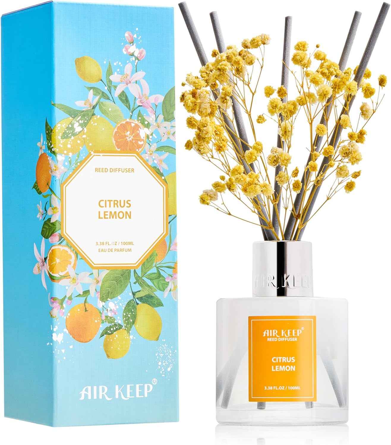 Airkeep Reed Diffuser Set,3.38 fl oz (100 ml) - Clean Linen Oil Diffusers with 8 Reed Sticks,Home Fragrance Reed Diffuser for Bathroom Shelf Decor