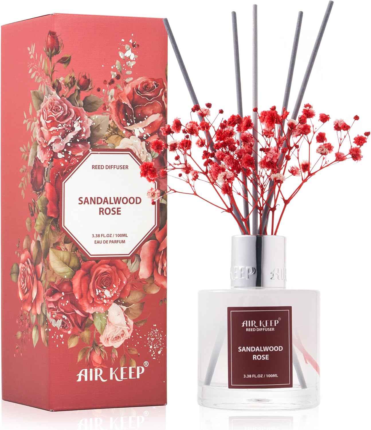 Airkeep Reed Diffuser Set,3.38 fl oz (100 ml) - Clean Linen Oil Diffusers with 8 Reed Sticks,Home Fragrance Reed Diffuser for Bathroom Shelf Decor