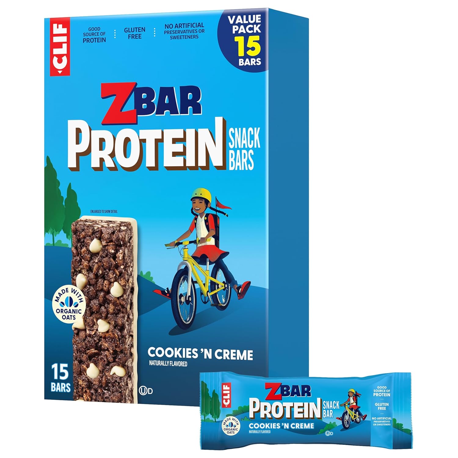 Zbar Protein Cookies 'N Creme Crispy Snack Bars, 15-pack, made with organic oats, non-GMO, 5g protein, gluten free