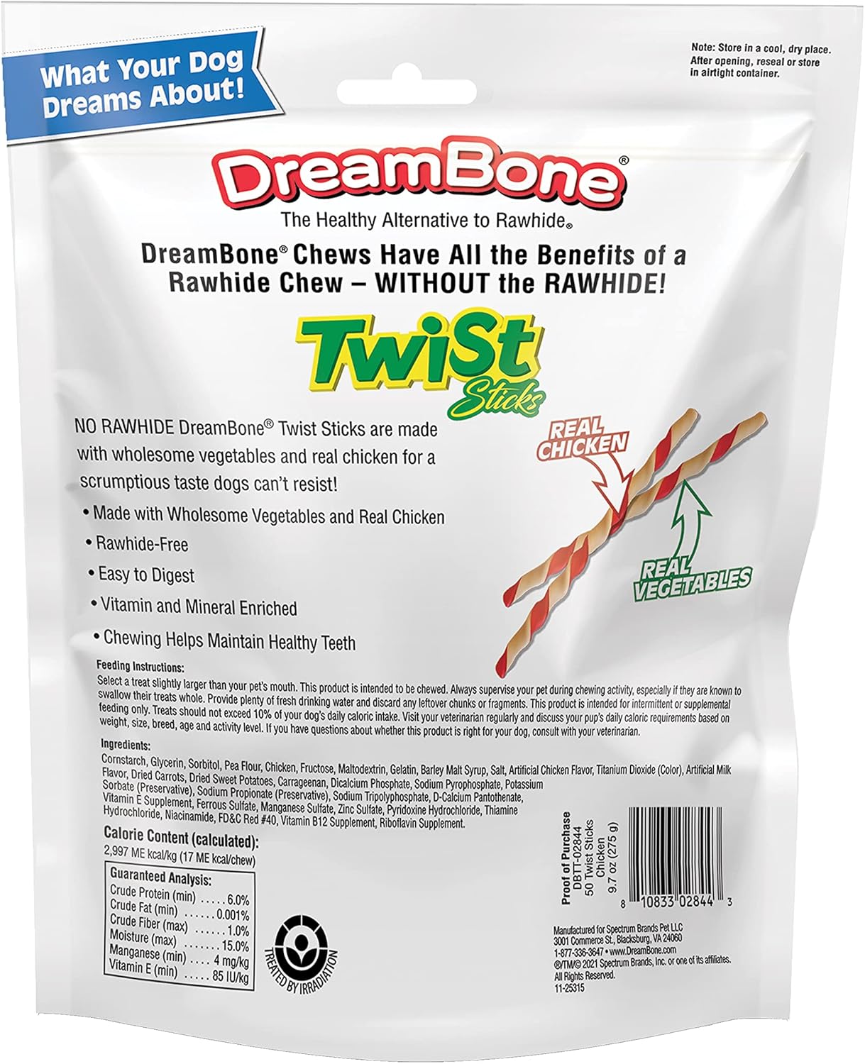DreamBone twist sticks, made with real chicken, rawhide-free chews for dogs, 50 count, durable and healthy