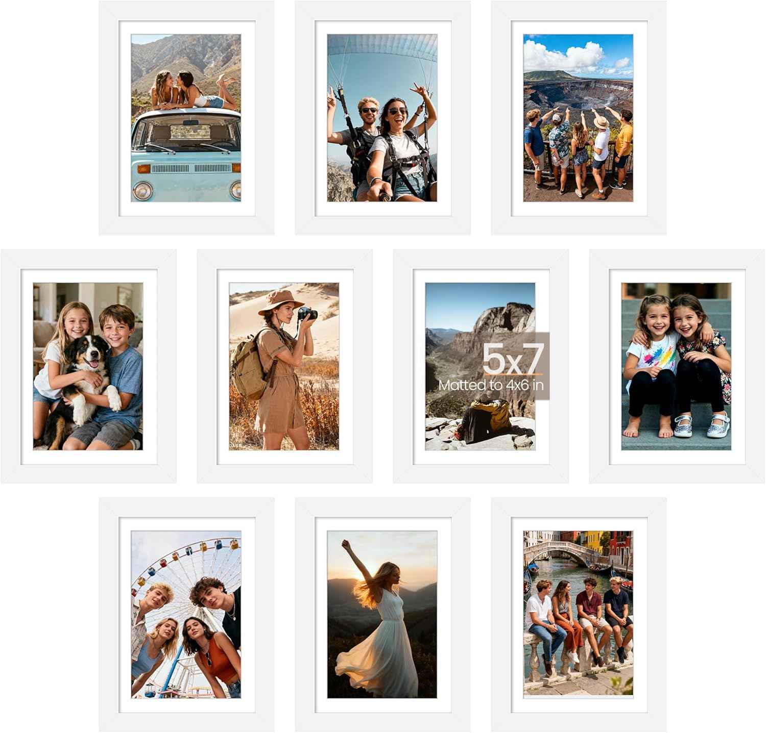 upsimples 5x7 Picture Frame Set of 10, Display Pictures 4x6 with Mat or 5x7 Without, Multi Photo Frames Collage for Wall or Tabletop Display, Black