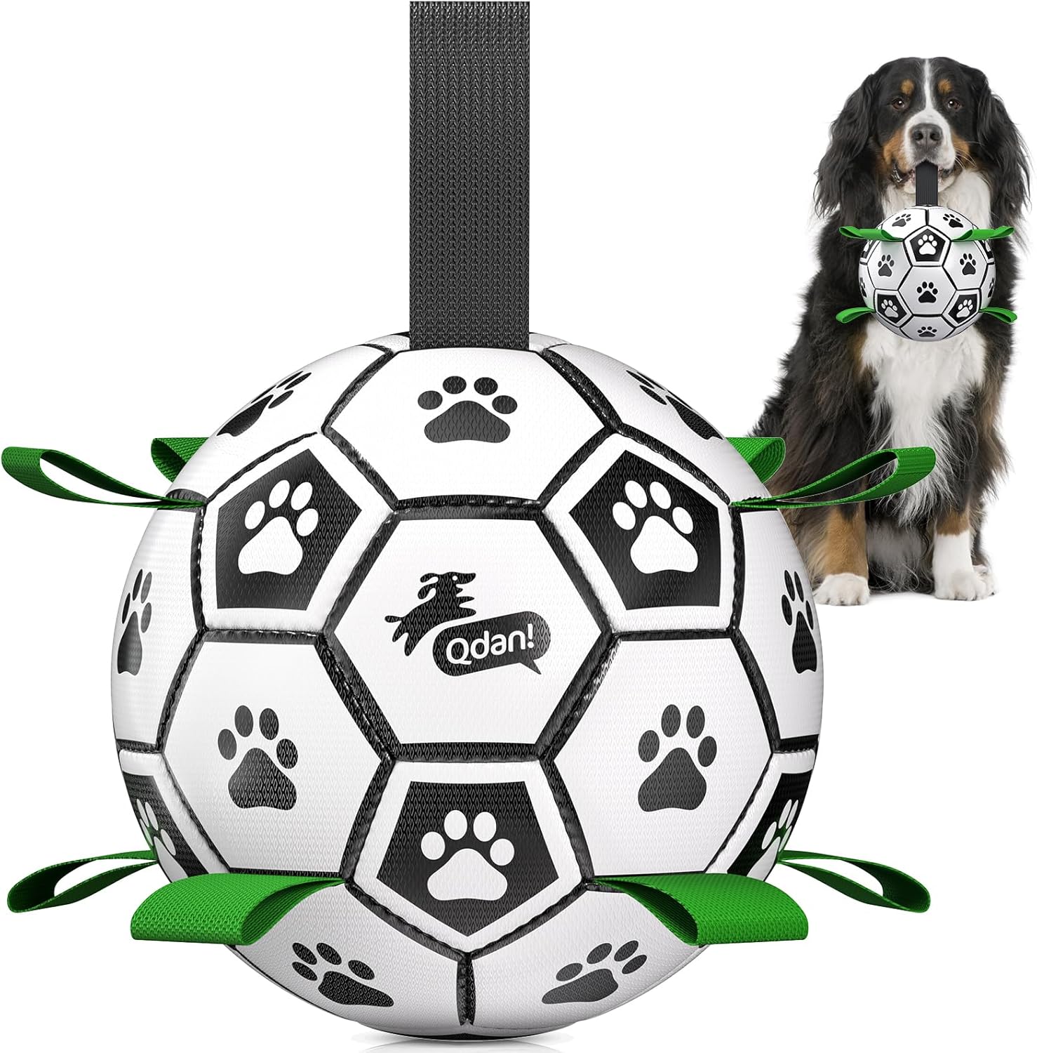 Qdan dog toys 6 inch world cup dog soccer ball with straps for small medium pet outdoor play