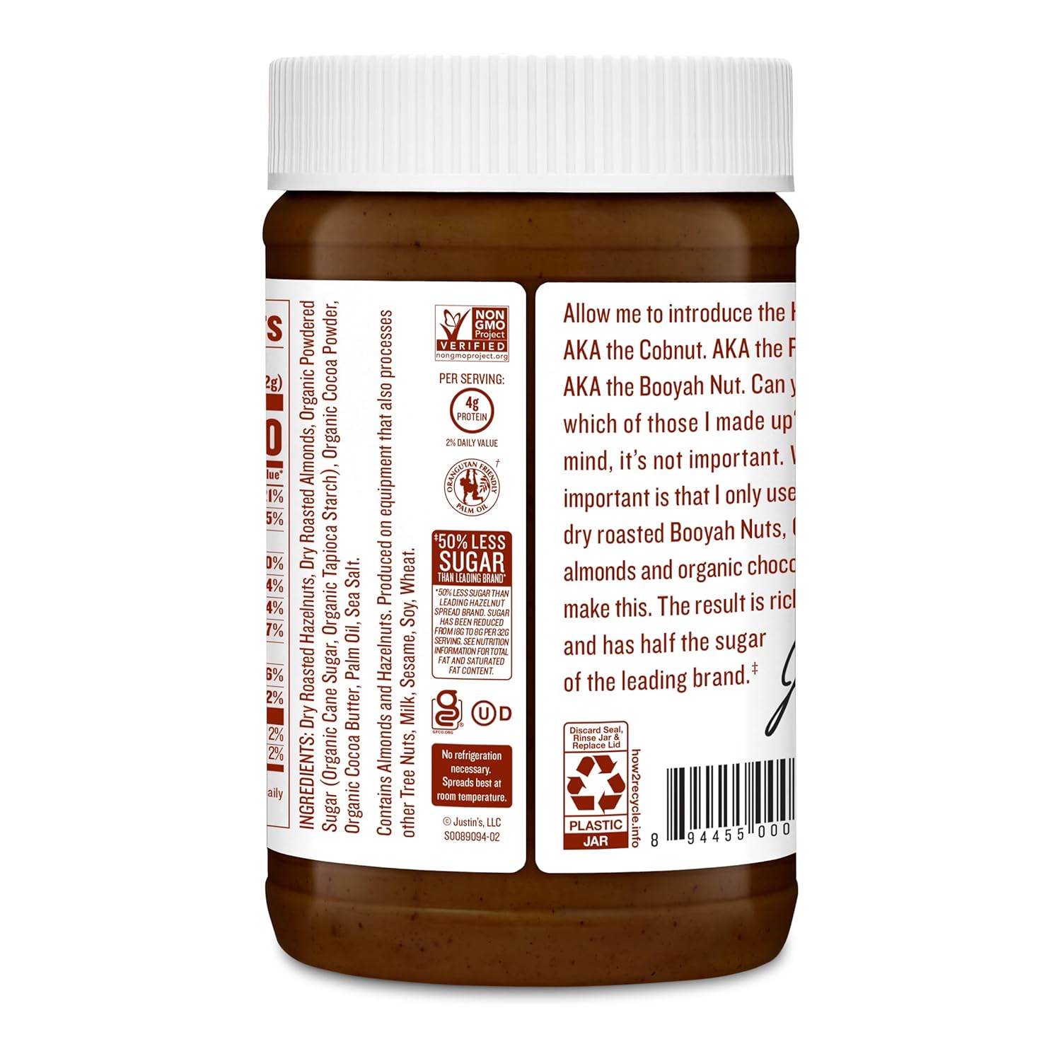 Justin's Organic Hazelnut Almond Butter Chocolate Spread, 16 Ounces, Gluten-free, No Stir, Kosher