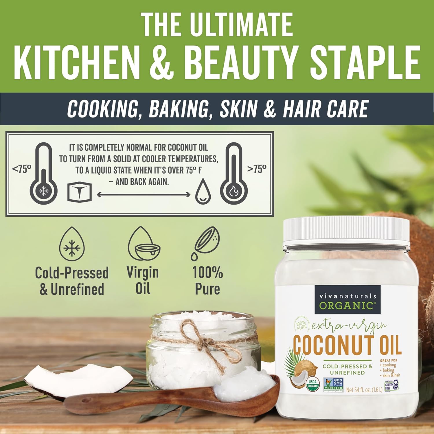 viva naturals 54 fl oz unrefined cold-pressed extra virgin coconut oil