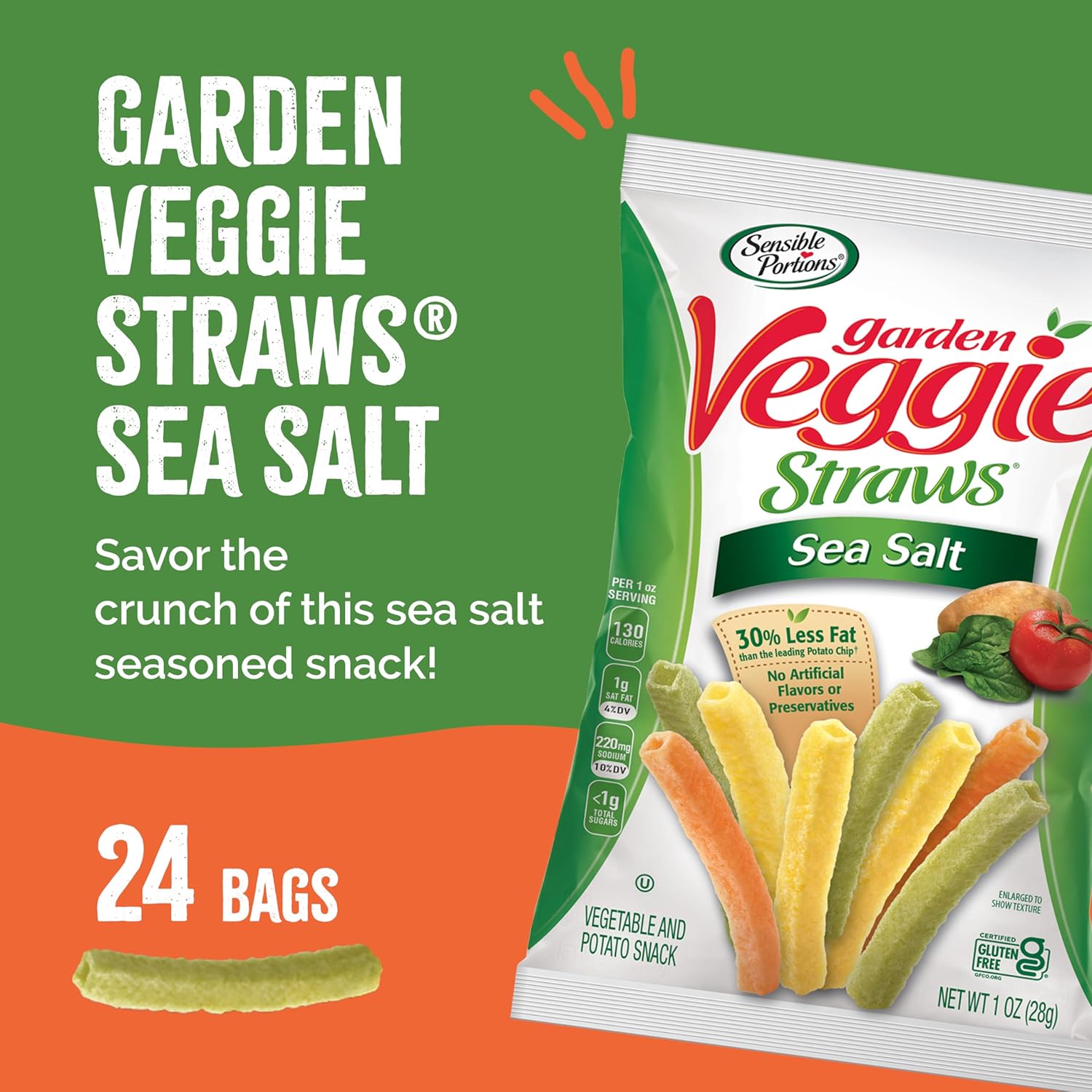 Sensible Portions garden veggie snacks - 24-pack, gluten-free, snack size sea salt, 1 oz each