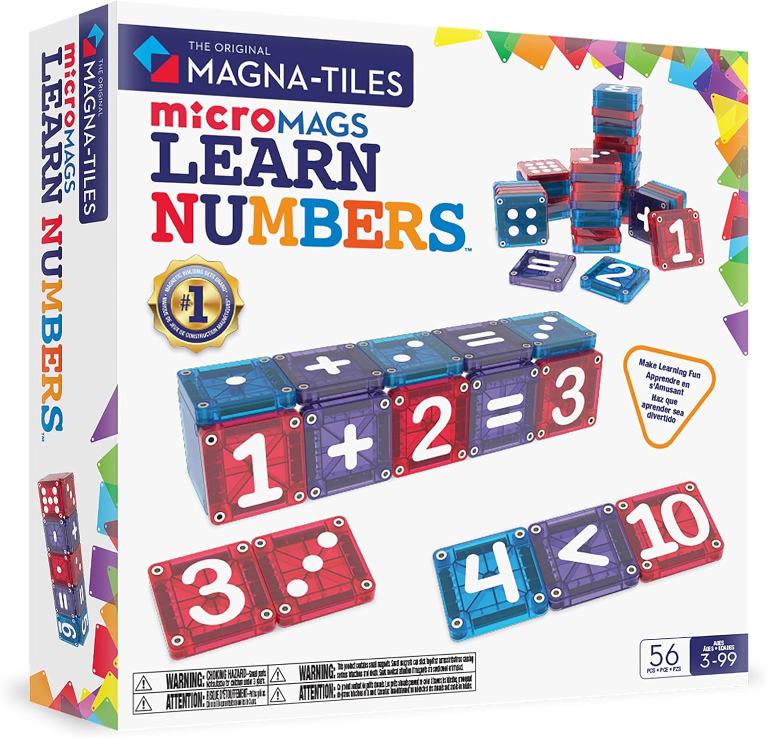 MAGNA-TILES microMAGS Learn Numbers 56-Piece Magnetic Construction Set, The Original Magnetic Building Brand