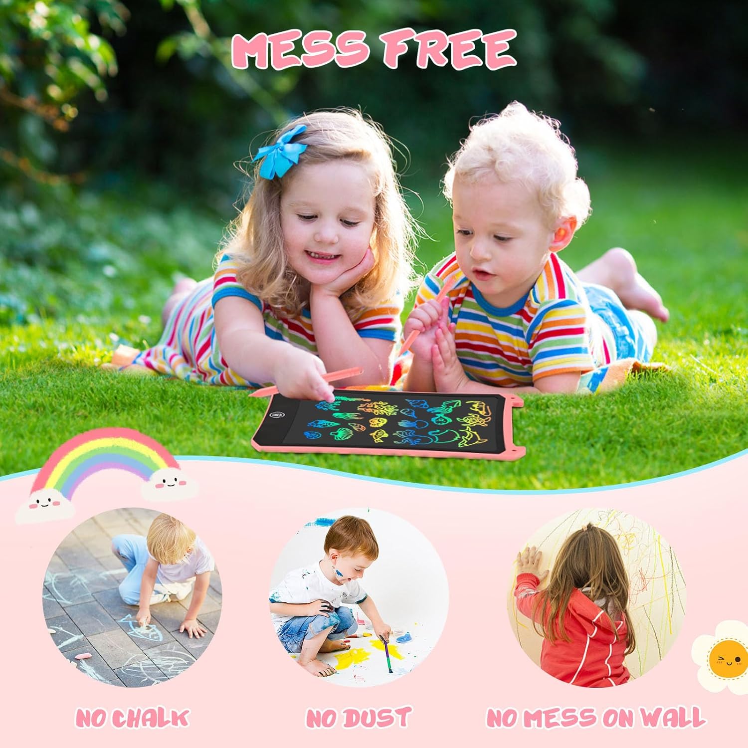 EooCoo Toddler Toys, LCD Writing Tablet for Kids 2 Pack, Toddler Travel Essentials Drawing Pad, Mess Free Coloring Books, Road Trip Activities, Age 3-5 Girls Boys Gifts - 8.5 Inch