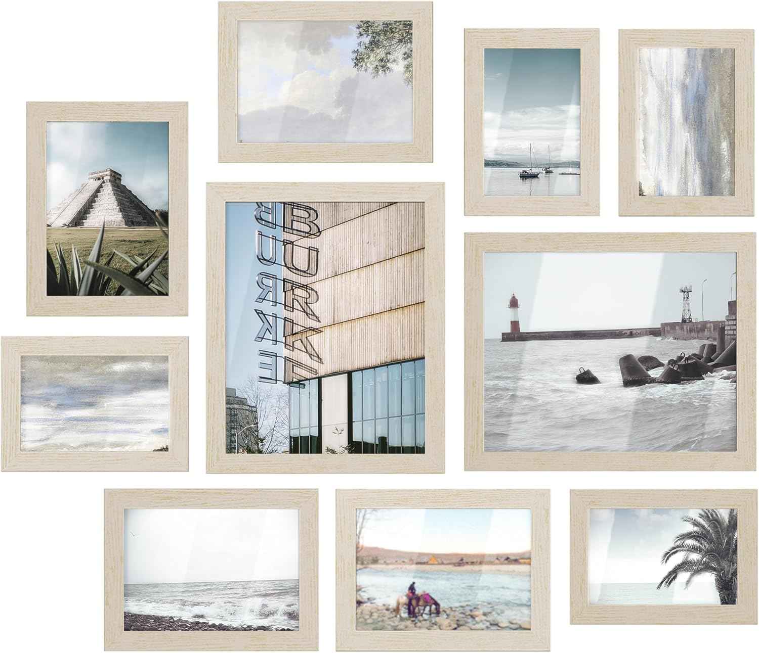 SONGMICS Picture Frames, Collage Picture Frames Set of 10, Two 8x10, Four 5x7, Four 4x6, Photo Frame for Wall Gallery Decor, Table Display, Christmas Gift, Rustic Brown URPF010X01