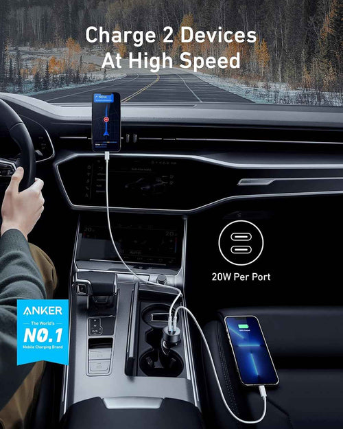 Anker USB C Car Charger, 40W 2-Port PowerIQ 3.0 Type C Adapter, iPhone 17 Car Charger, PowerDrive III Duo with Power Delivery for iPhone 17/17 Pro Max/16/15/14 Series, Galaxy S24/23,AirPods and More