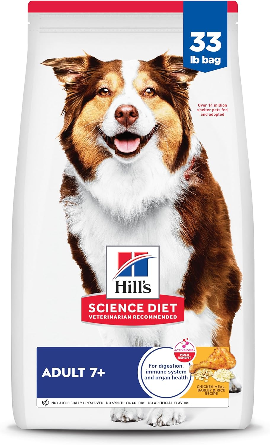Hills Science Diet 7+ senior dog food, dry, chicken brown rice barley, 33 lb bag, US made