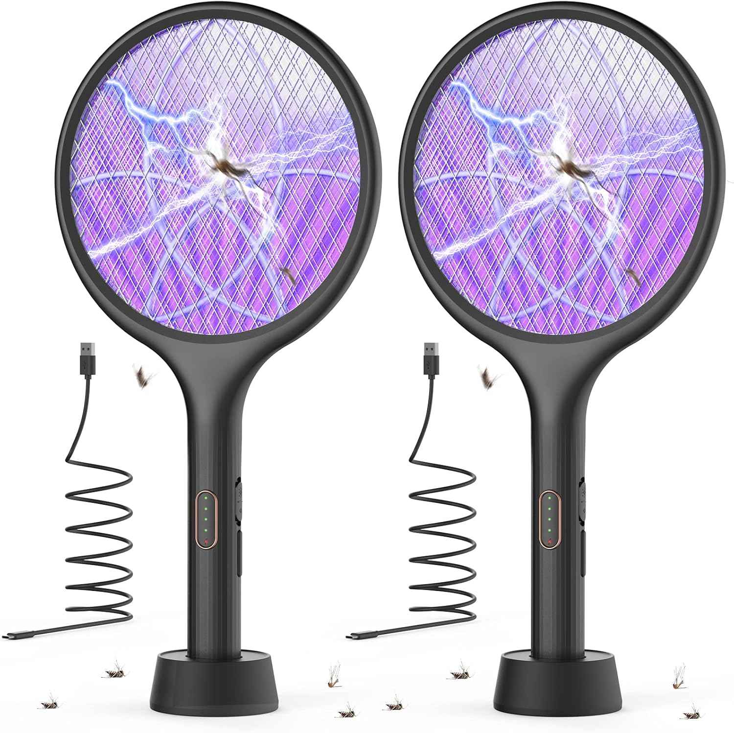 YISSVIC Electric Fly Swatter 4000V Bug Zapper Racket Dual Modes Mosquito Killer with Purple Mosquito Light Rechargeable for Indoor Home Office Backyard Patio Camping (Black-1 Pack)
