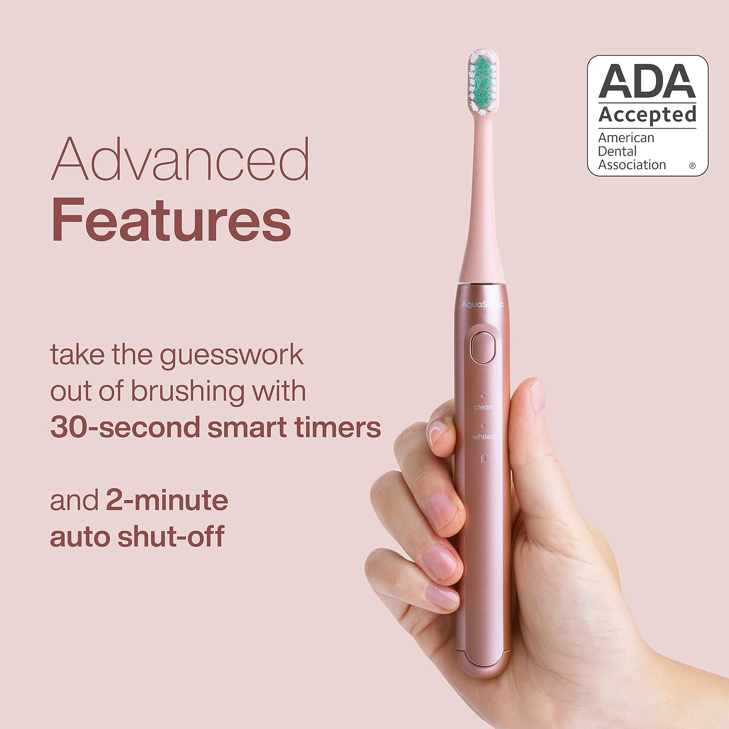 Aquasonic Icon ADA-Accepted Rechargeable Toothbrush with Magnetic Holder & Slim Travel Case | 2 Modes & Smart Timers | Gentle Micro-Vibrations