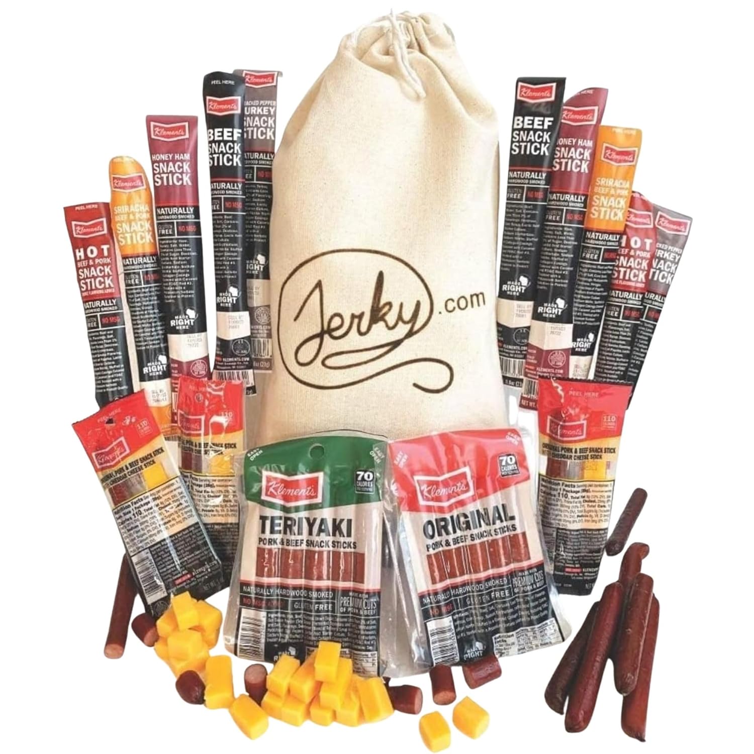 jerky.com 26pc meat sticks variety pack with pork, turkey, ham, beef & cheese sticks, gluten free & keto