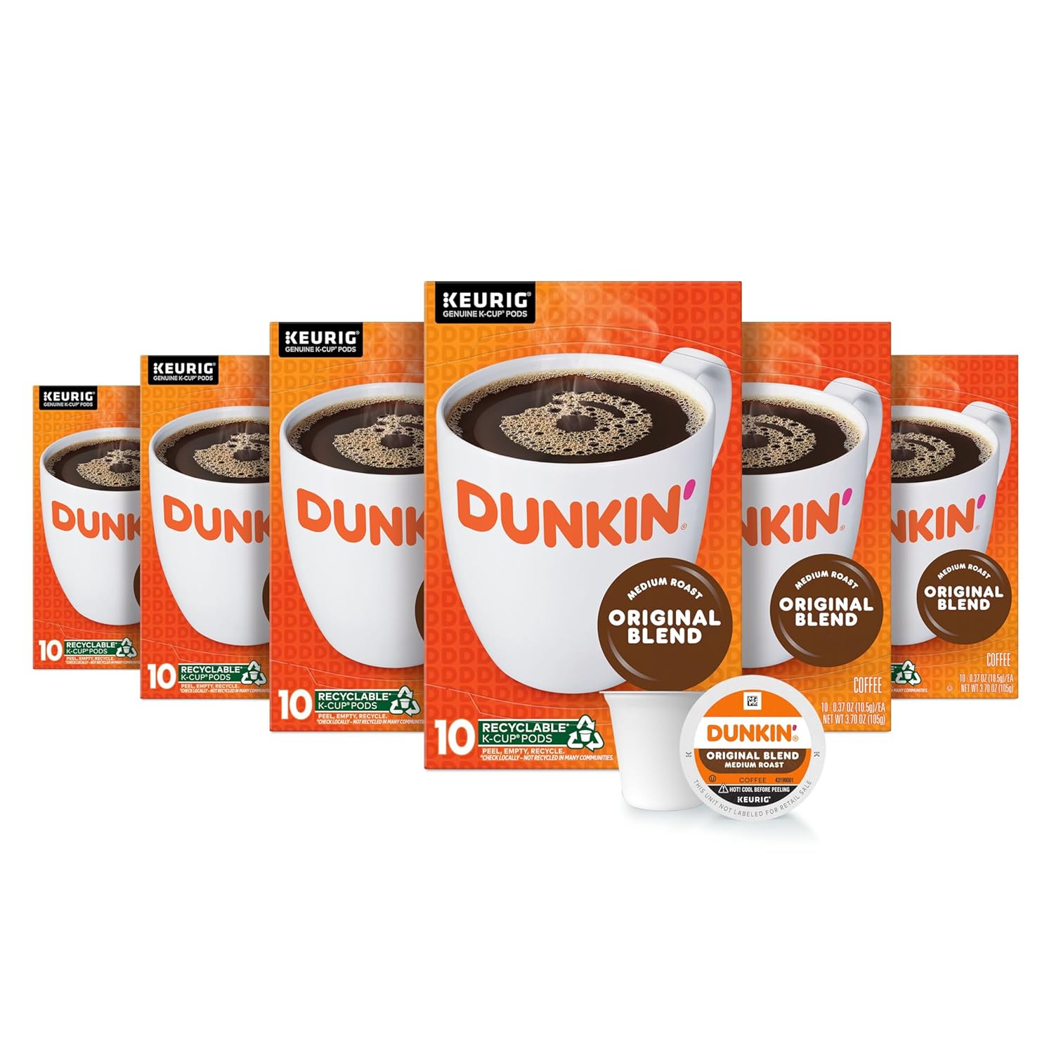 dunkin original blend coffee medium roast k-cup pods 10 count boxes pack of 6