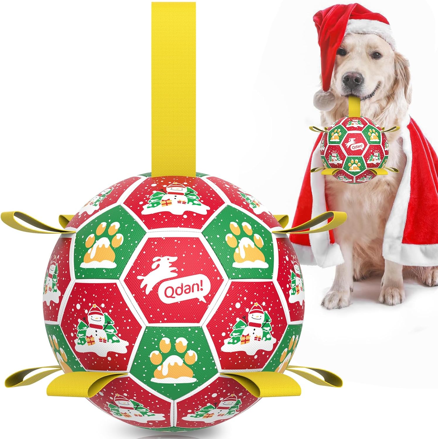 Qdan dog toys 6 inch world cup dog soccer ball with straps for small medium pet outdoor play