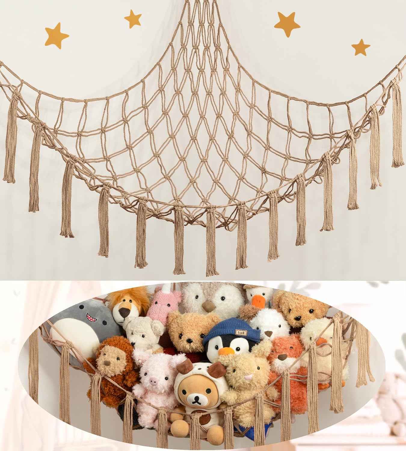 Stuffed Animal Hammock Corner Storage Net Cute Preppy Trendy Stuff Gifts for Teen Girls Baby Room Living Room House Wall Nursery Decor Rainbow Color Colorful Unicorn Hanging Organizers Organization