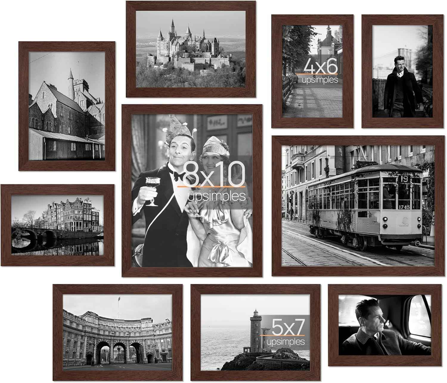 upsimples 10 Pack Picture Frames Collage Wall Decor for Mounting or Tabletop Display, Photo Gallery Frame Set for Family, Multi Sizes Including 8x10, 5x7, 4x6, Black