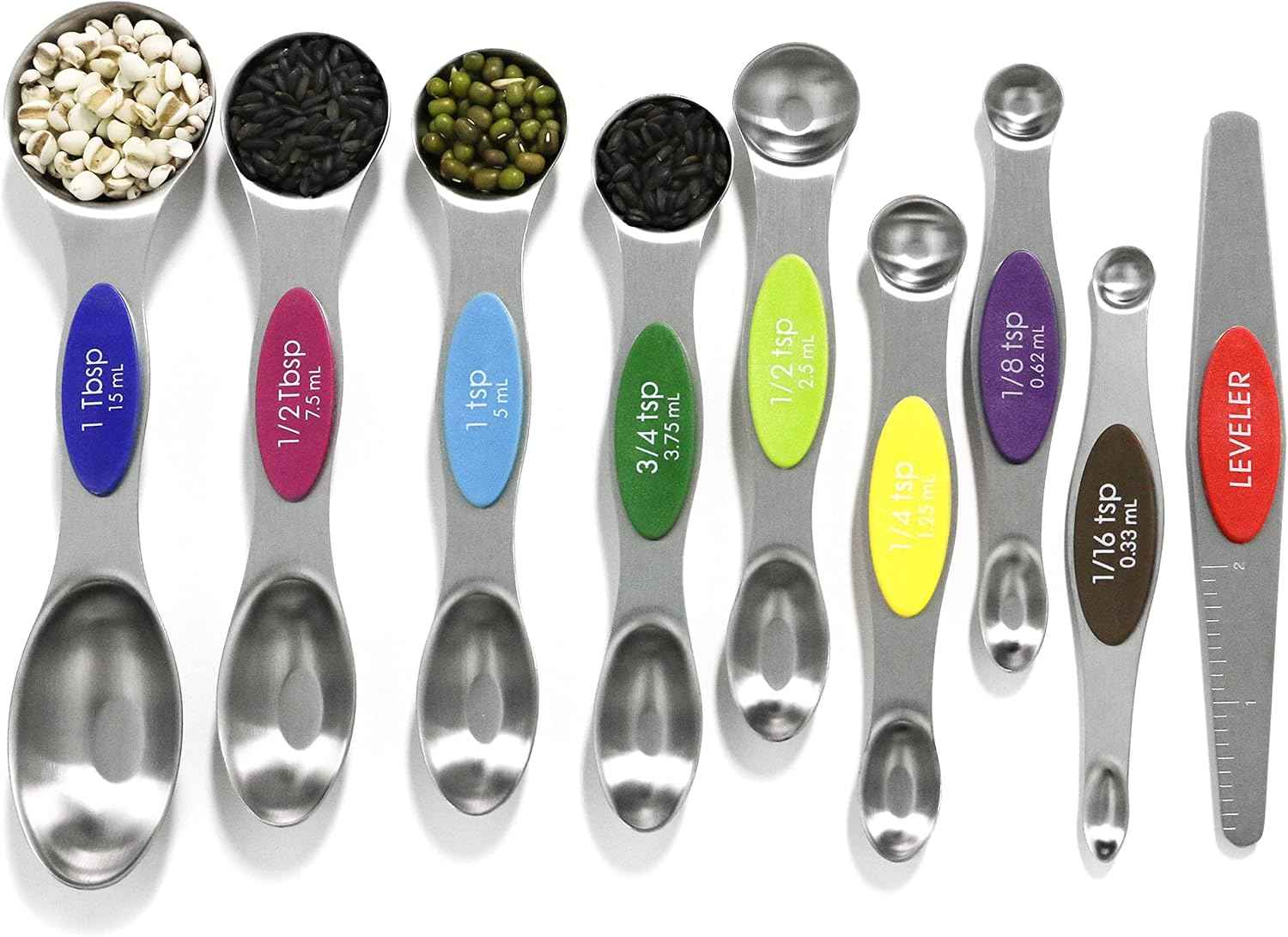 Magnetic Measuring Spoons Set Stainless Steel with Leveler, Stackable Metal Tablespoon Measure Spoon for Baking, Cups and Spoon Set Kitchen Gadgets Apartment Essentials Fits in Spice Jars