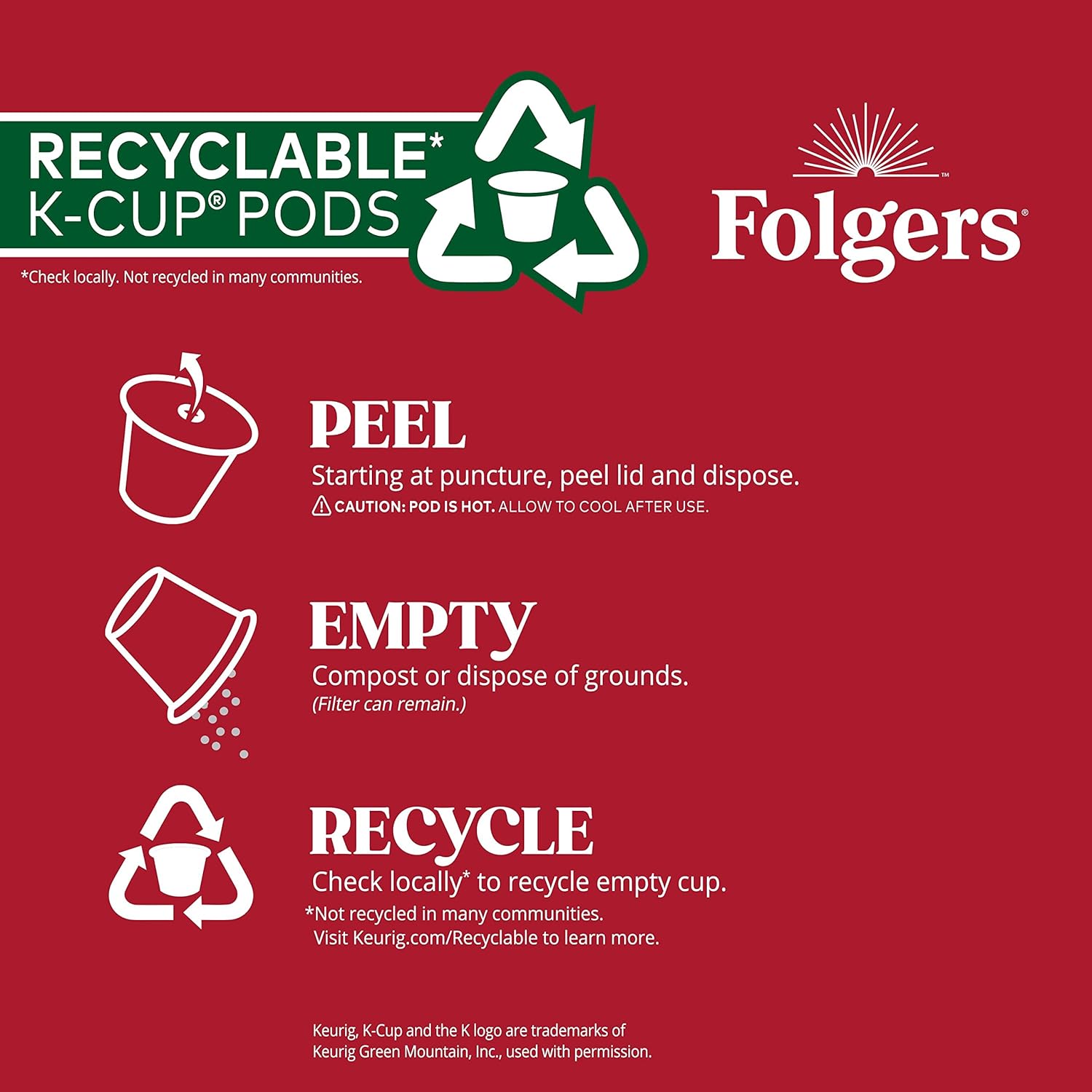 Folgers Classic Roast, 12-Count Medium Roast Coffee K-Cup Pods, 6-Pack