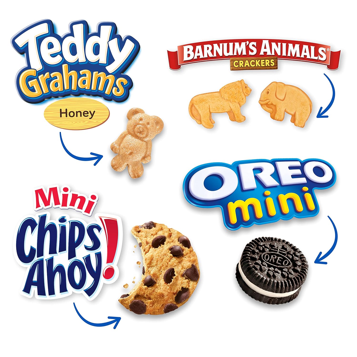 Nabisco team snacks variety pack 30 count oreo chips ahoy teddy grahams animal crackers mini