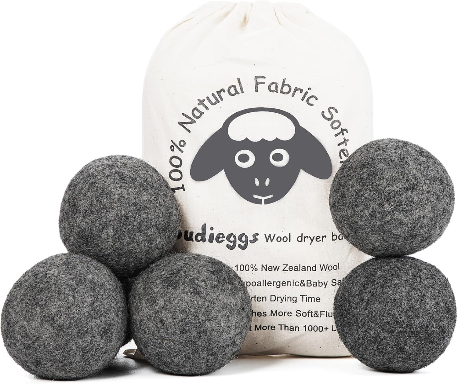 wool dryer balls organic xl 6-pack 100% new zealand wool chemical free softener for 1000+ loads baby safe