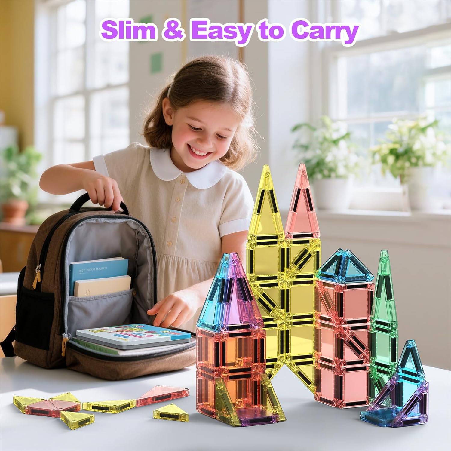 BAIJLE 46PCS Mini Magnetic Tiles, for Kids, Portable Magnetic Toys Travel Set with Iron Case for Kids Ages 4-8,Creativity Boosting Building Toys Set,Toddler Puzzle for Boys and Girls Ages 3+