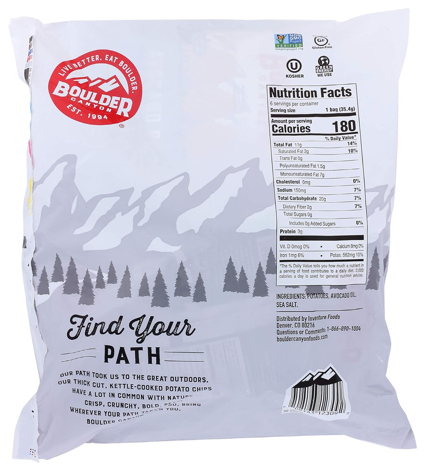 boulder canyon avocado oil sea salt potato chips 1.25 oz 6 count