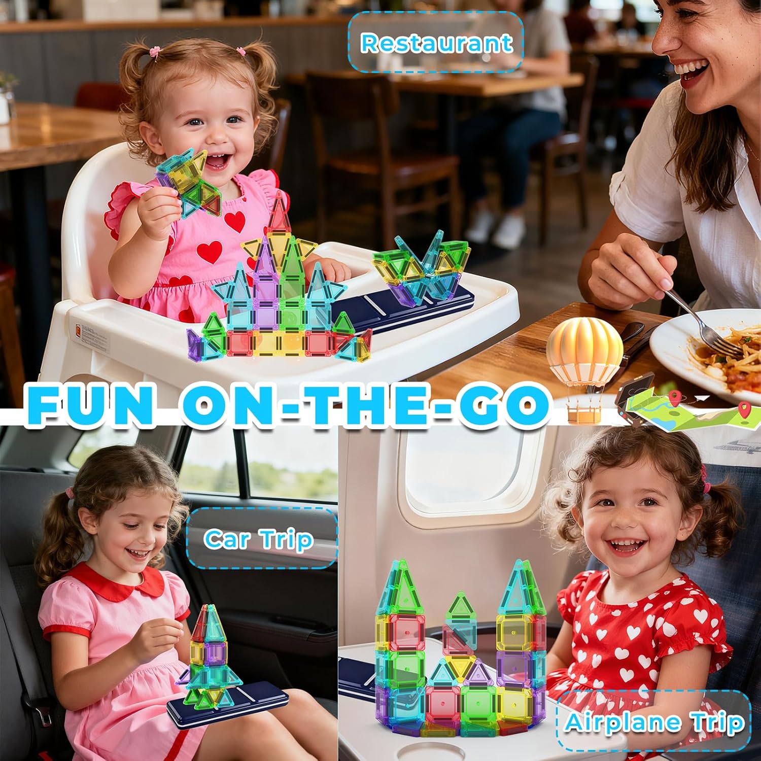 Mini Magnetic Tiles Travel Set with Case 30pcs, Mini Travel Magnet Tiles, Portable Travel Size Magnetic Tiles for Kids Ages 3-5 4-8 Boys Girls, STEM Magnet Toys for Outdoor, Kids Gift