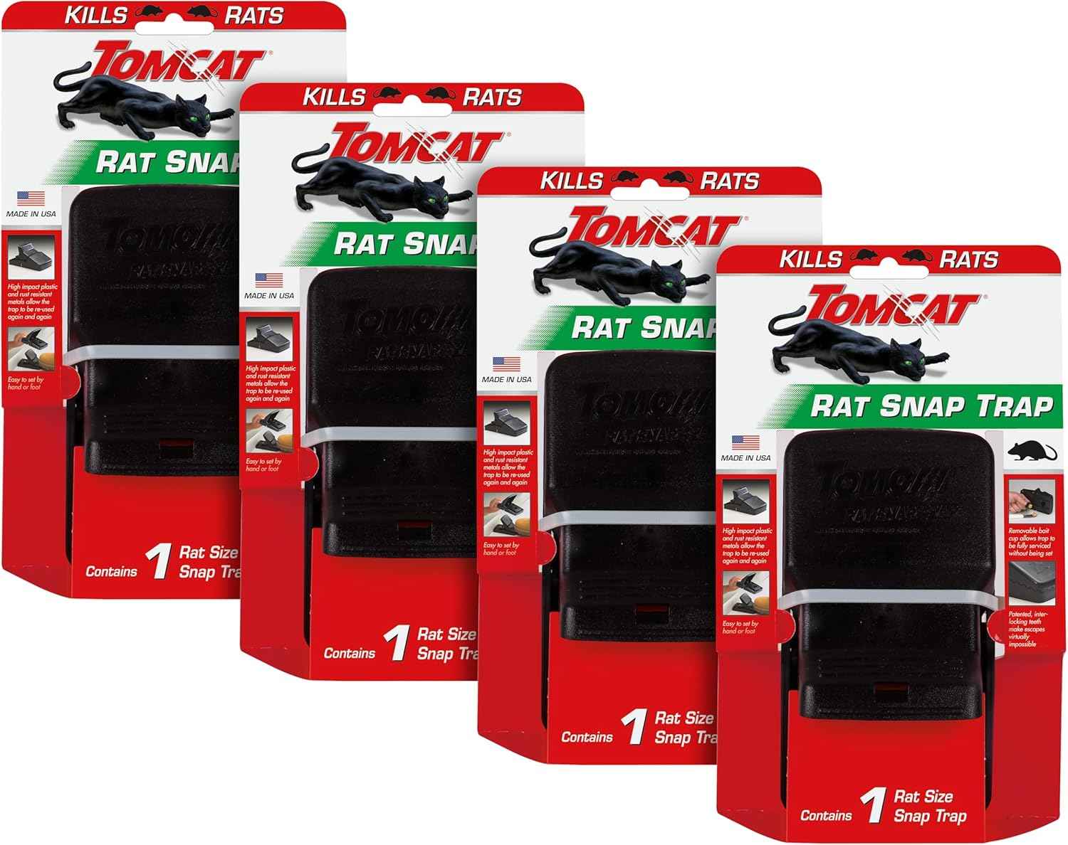 Tomcat Rat Snap Trap, 1 Rat Size Trap - Reusable - Effectively Kill Rats - Ideal for Home and Farm Use
