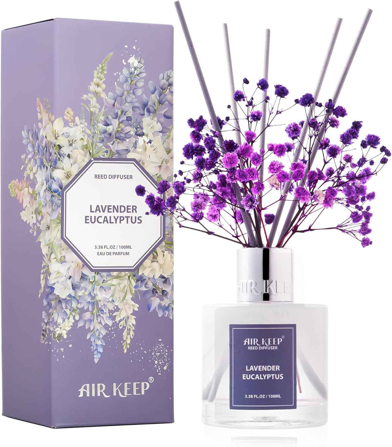 Airkeep Reed Diffuser Set,3.38 fl oz (100 ml) - Clean Linen Oil Diffusers with 8 Reed Sticks,Home Fragrance Reed Diffuser for Bathroom Shelf Decor
