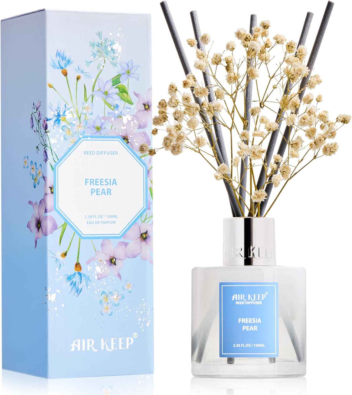 Airkeep Reed Diffuser Set,3.38 fl oz (100 ml) - Clean Linen Oil Diffusers with 8 Reed Sticks,Home Fragrance Reed Diffuser for Bathroom Shelf Decor