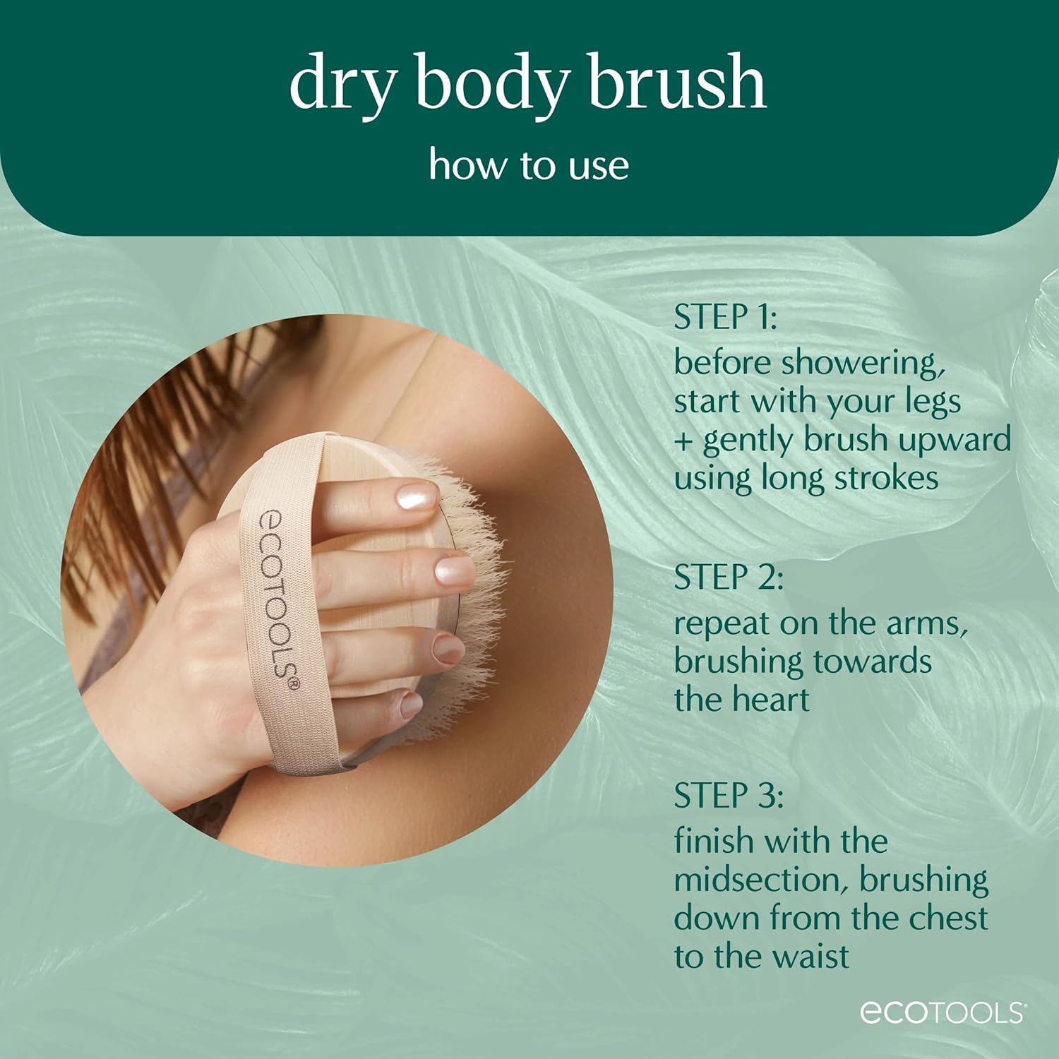 EcoTools cruelty-free dry body brush with synthetic bristles and bamboo handle, perfect for exfoliating and smoothing skin