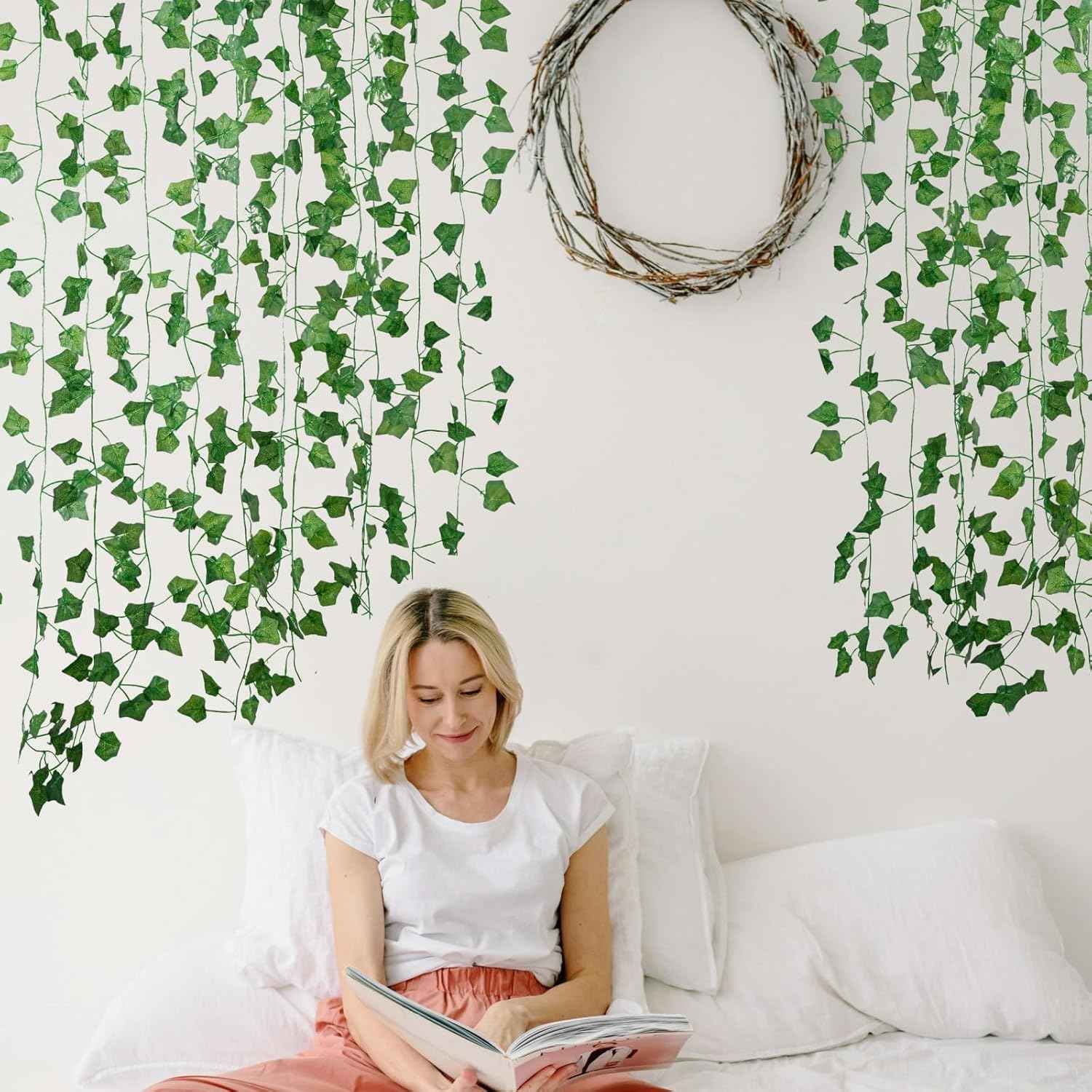 Fake Vines for Room Decor(12 Pack 84 Feet) Aesthetic Artificial Plant Ivy Leaves Hanging Greenery Garlands for Home Bedroom Wall Wedding Christmas Party Office Patio Outdoor Garden Décor