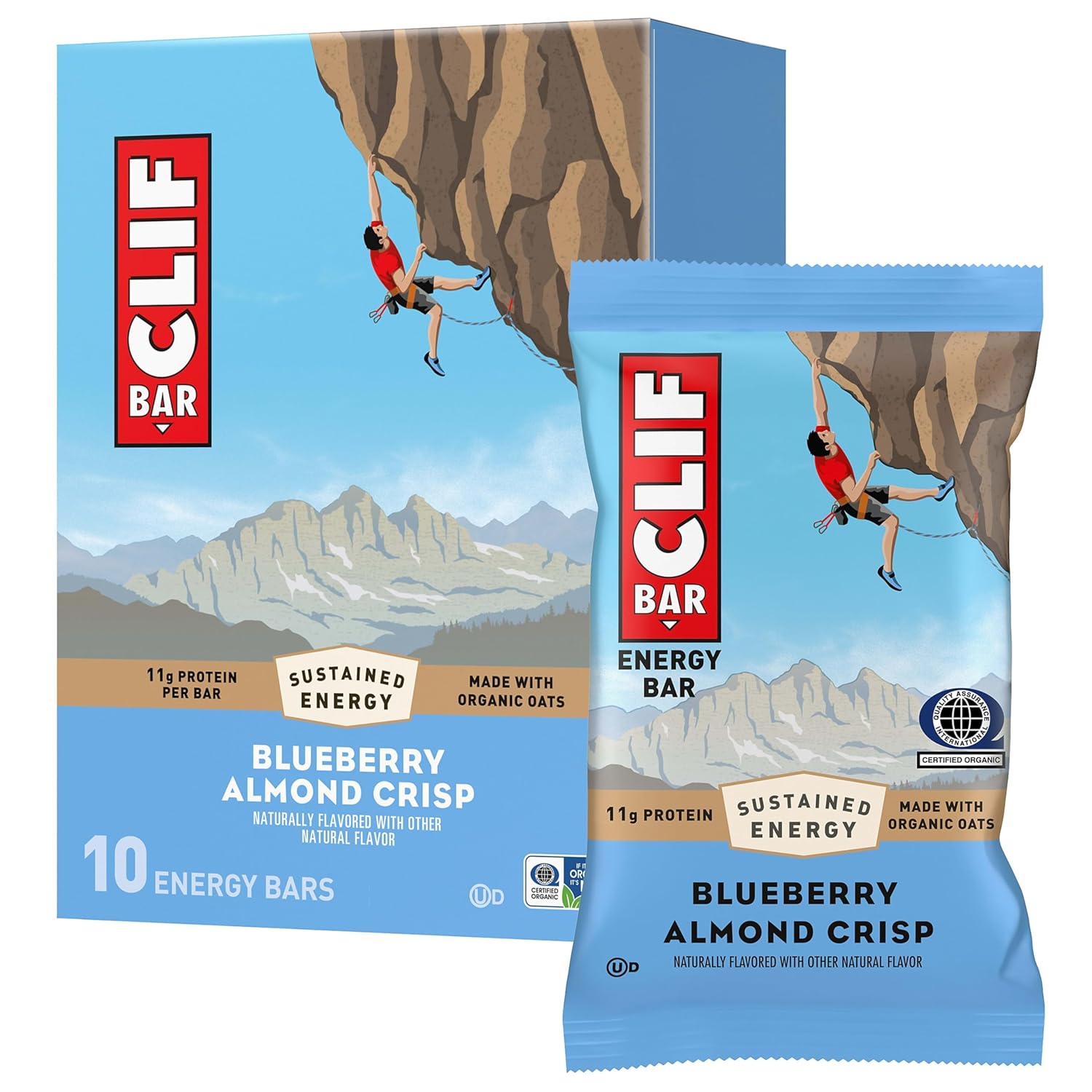 CLIF BAR Energy Protein Bars Blueberry Almond Crisp 10 pack Non-GMO Energy Bars with Organic Oats
