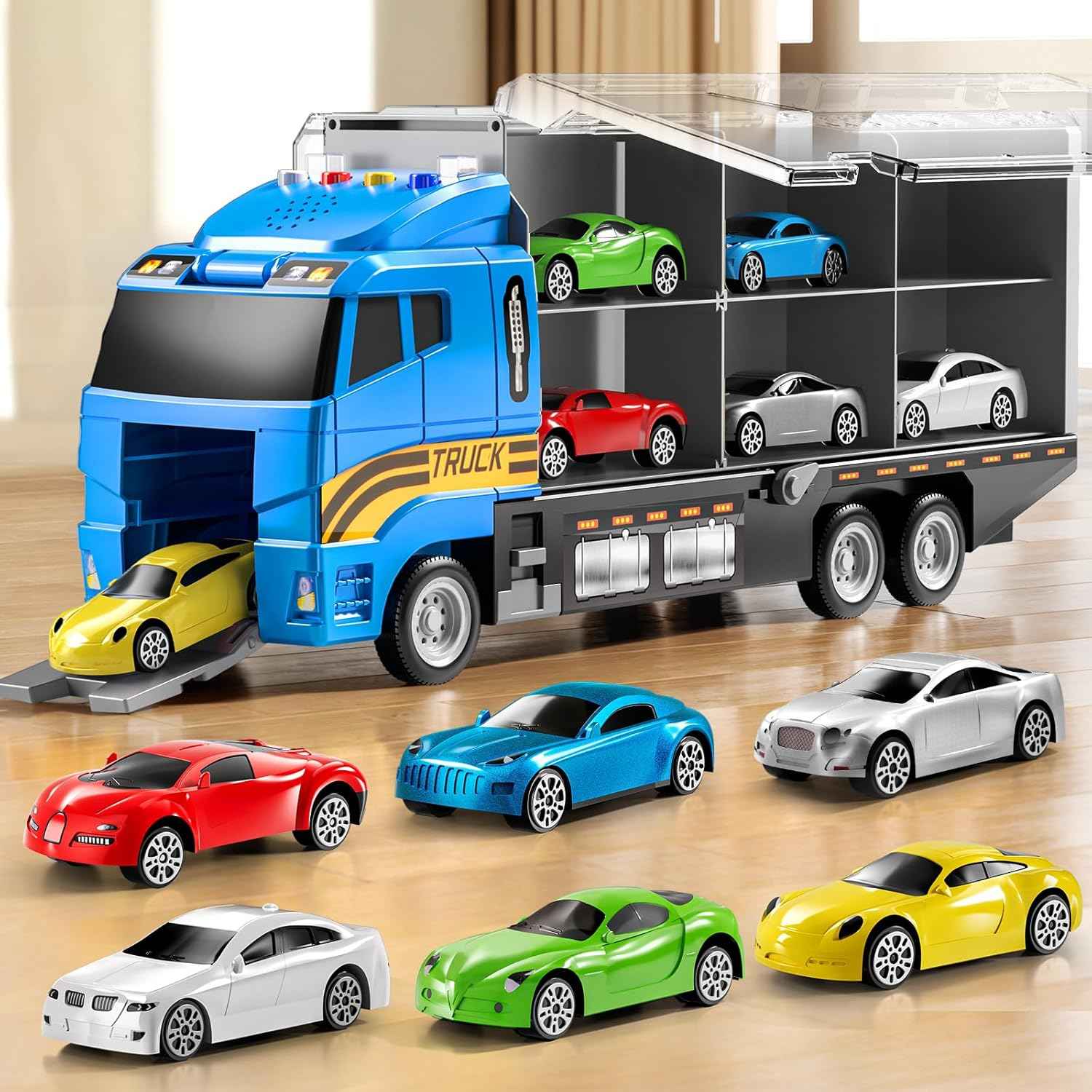NIPLOOOW Toddler Boys Construction Truck Vehicle Toy Set with Play Mat and Die-Cast Toy Car, Transport Carrier Truck for Kids 3-5, Birthday Gifts Toys for 3-8 Year Old Boys