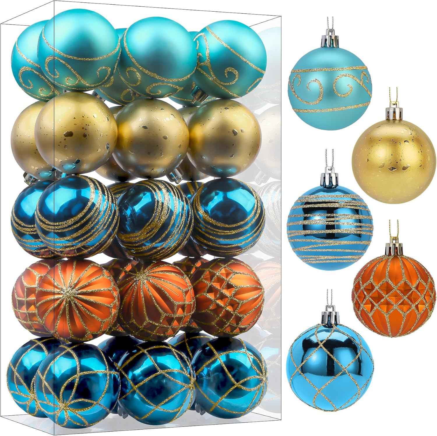 SHareconn 30ct 2.36 Inch Christmas Tree Balls Ornaments, Colored Shatterproof Plastic Decorative Baubles Decorations for Xmas Tree Decor Holiday Party Wedding Decoration (Red & Gold, 60mm)
