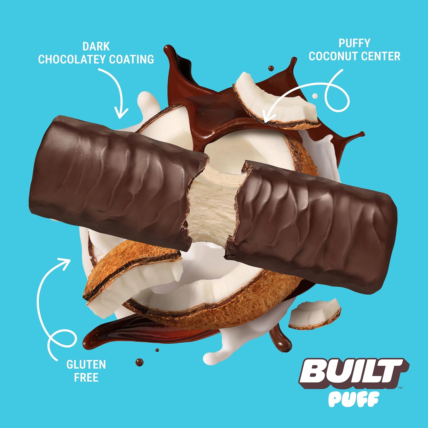 built bar coconut puff protein bars, 17g protein, 140 calories, 6g sugar, collagen, gluten free, 12 count