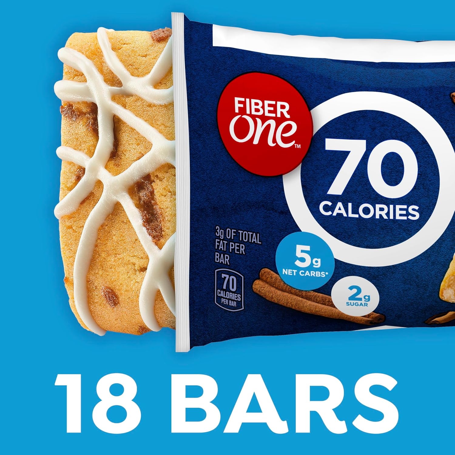 Fiber One 70 Calorie Soft Baked Cinnamon Coffee Cake Bars, 18 Ct, 16 oz Mega Pack, Low Calorie Snack