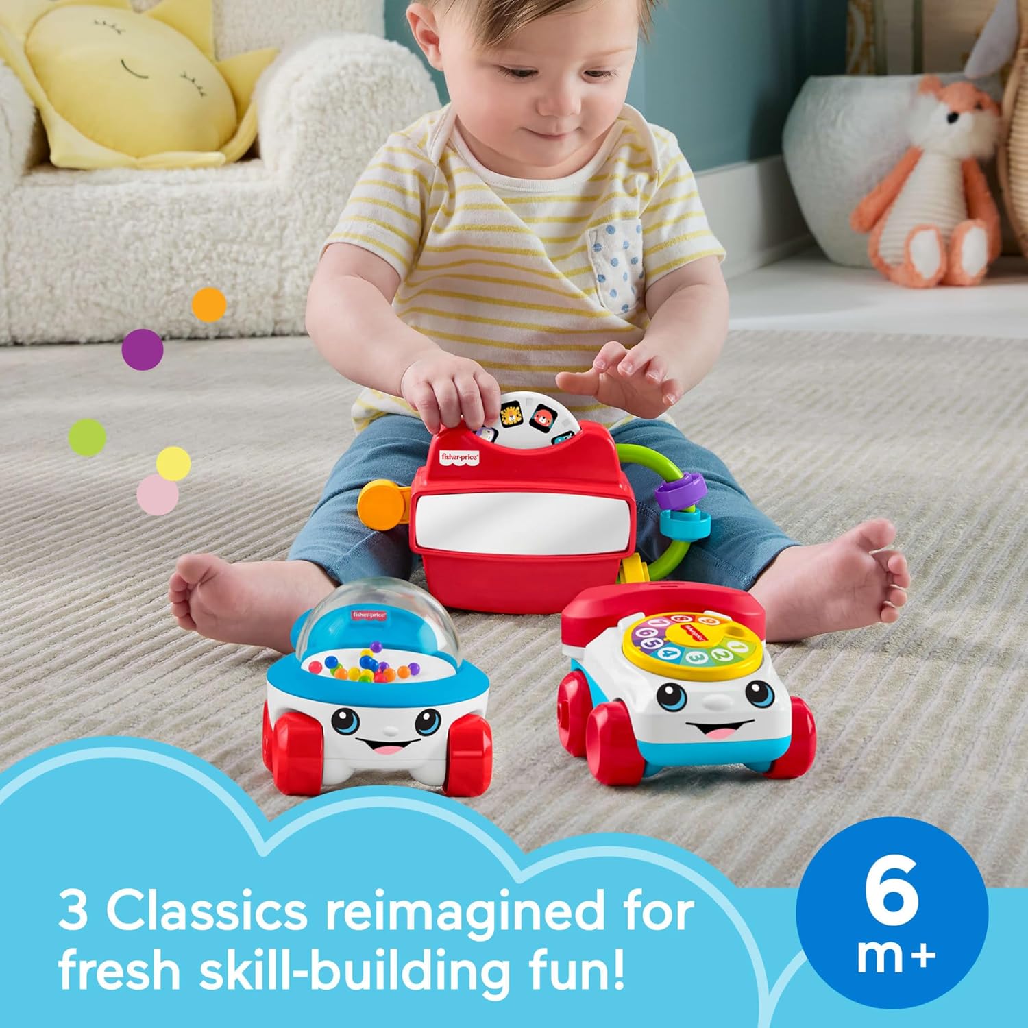 Fisher-Price Baby Toys Modern Classics Set of 3 Retro-Inspired Infant Activities for Developmental Play Ages 6+ Months