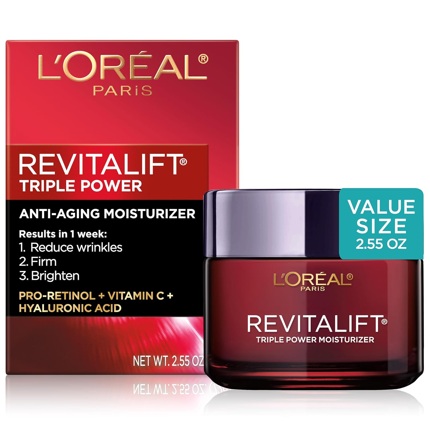 L'Oreal Paris Revitalift triple power anti-aging face moisturizer with pro retinol and hyaluronic acid, 2.55 oz